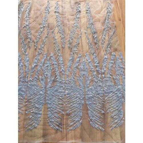 Shinny High quality mayerial African lace fabric 2019 latest High Quality Tulle French Lace Fabric With beads YG-654