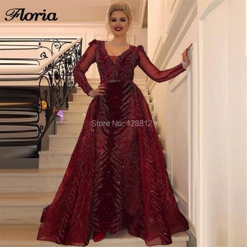 Sparkly Dubai Design Formal Evening Dresses Detachable Skirt New Islamic Saudi Arabic Long Prom Dress Party Gown 2019 Kaftans