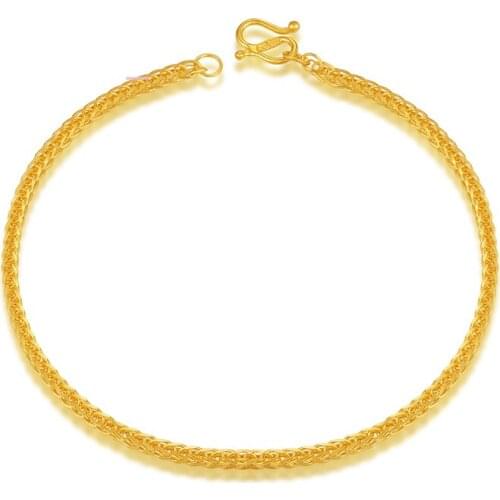 Pure 24K Yellow Gold Bracelet Women 999 gold Wheat Link Chain Bracelet