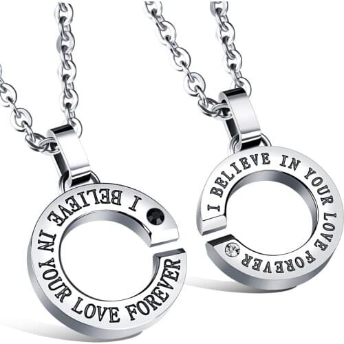 Top Quality Simple Stainless Steel Zircon Silver Color Circles Shape Pendant Necklace Fashion Trendy Necklaces Men Jewelry Gift