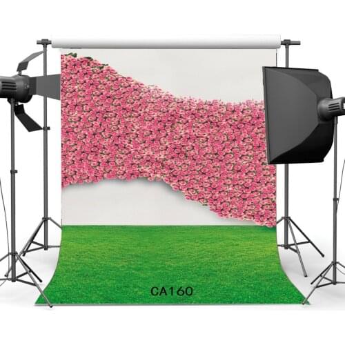Photography Backdrops Fancy Cherry Blossom Pink Rose Flowers Grass Field Wedding Party Event