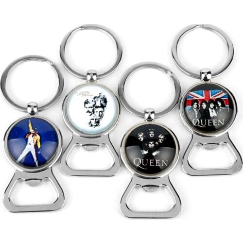 Freddie Mercury Glass keychain Rock Band Queen Freddie Mercury Bottle Opener Keyring Key Chains Creative Gifts For Fans
