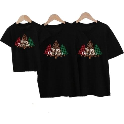 Family Look T-Shirts Family Matching Clothes Christmas Tree Father Mother Kids Baby Short Sleeve Cartoon Tops Matching Clothes