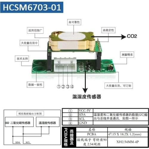 HCSM6703-01 Temperature and Humidity + Carbon Dioxide Sensor Air Purification
