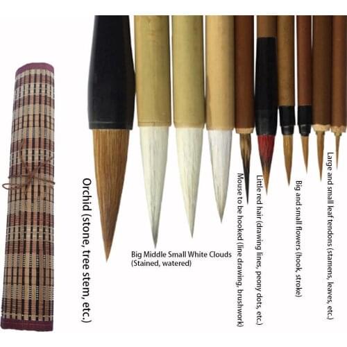 10Pcs/Set Chinese Bamboo Calligraphy Brushes With Pen Curtain Set Writing Brush Tool Calligraphy Ink Art Painting Supplie