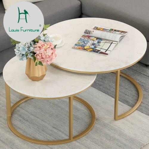 Louis Fashion Coffee Table Marble Simple Living Room Modern Creative Combination Small Apartment Mini Round Iron European Style