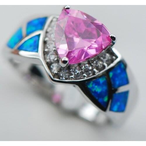 Pink Crystal Zircon Blue Fire Opal 925 Sterling Silver Ring Size 6 7 8 9 10 R1334