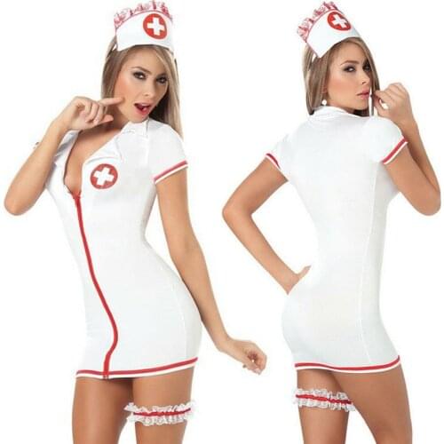 New Cosplay Outfit Set Women Sexy Lingerie Nurse Uniform Costumes Dress Summer V Neck Short Sleeve Costumes Fancy Nurse Doctor