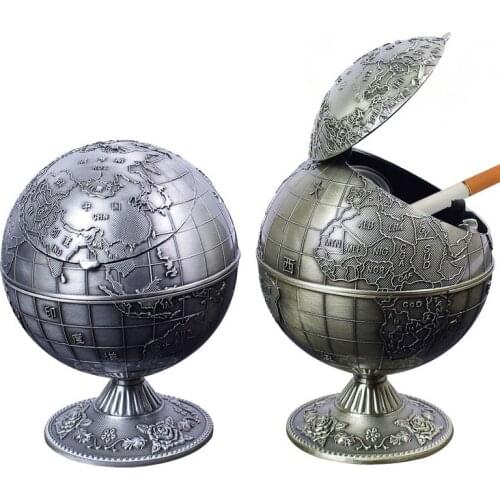 Creative European retro globe ashtray with lid personality multi-function home living room office ashtray 6 colours availabe