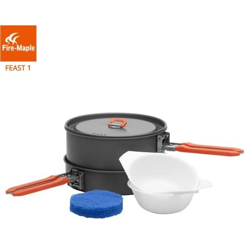 Fire Maple Feast 1 Outdoor Camping Hiking Cookware Backpacking Cooking Picnic Pot Pan Set Foldable Handle 1-2 Persons FMC-F1
