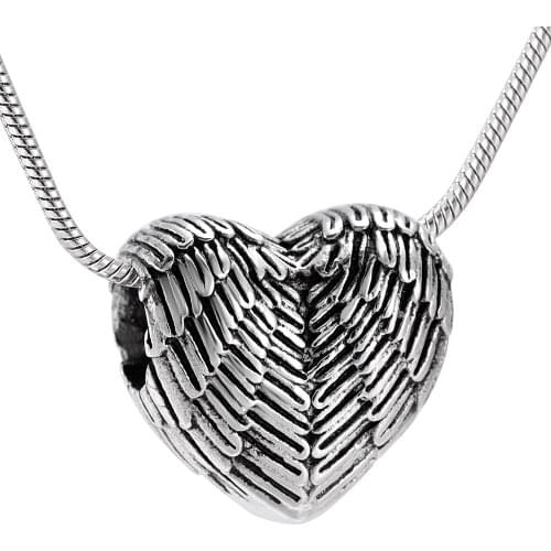 LKJ9990 Hot Selling Mini Feather Heart Cremation Pendant for Human/ Pet Ashes Urn Locket with Screw