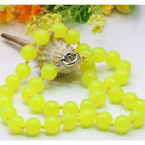 Cute/Romantic Beautiful Natural Lemon Jades Round Beads Stone 8/10/12mm Jewelry Necklace Womens Gift Energy Chain 18inch Y765