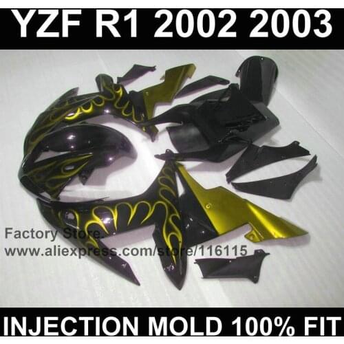 Motorcycle Full injection fairings kits for YAMAHA 2002 R1 2003 YZF R1 02 03 orange flame ABS road fairing parts