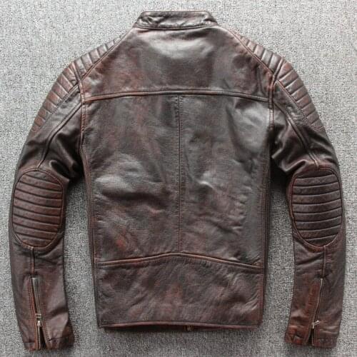 Mens Slim Fit Genuine Leather Jacket Stand Collar Vintage Cowhide Short Coat 2020 New Brand Autumn Motorcycle Jacket M-3XL