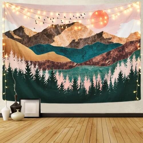 Mountain Tapestry Forest Tree Tapestry Sunset Tapestry Nature Landscape Tapestry Wall Hanging for Living Room 51.2 x 59.1 inches