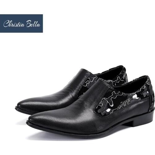 Christia Bella New Fashion Men Genuine Leather Shoes Black Pointed Toe Wedding Party Dress Shoes Office Formal Leather Shoes