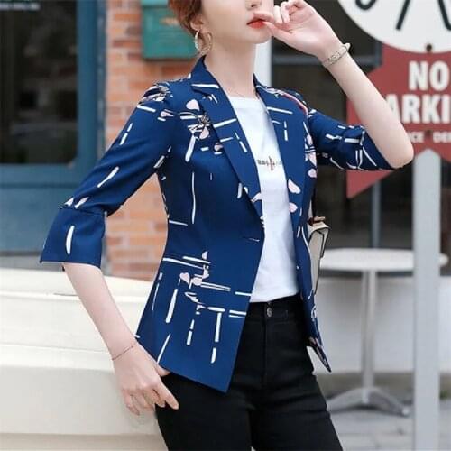 Autumn Printed Short Slim Business Blazers Coat Spring Casual All-match Women Blazers Jackets Fashion Work Office Lady Suit