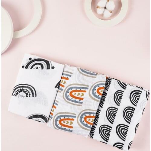 HappyFlute 3Pc Muslin 100% Cotton Baby Swaddles Soft Newborn wrap INS style infant Blankets