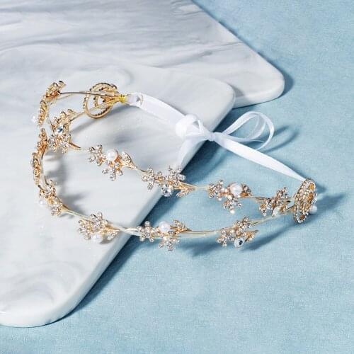 Bride jewelry court style alloy rhinestone hair band fairy pearl ribbon headdress Baroque retro double layer hairband