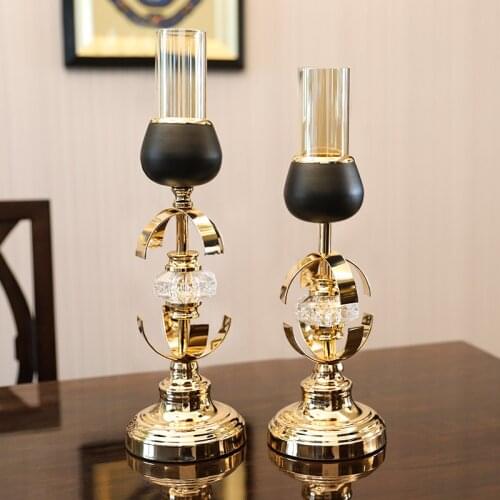 Luxury Gold Candle Holders Metal Glass Candle Stand Retro Wedding Decoration Table Centerpieces Ornaments European Home Decor