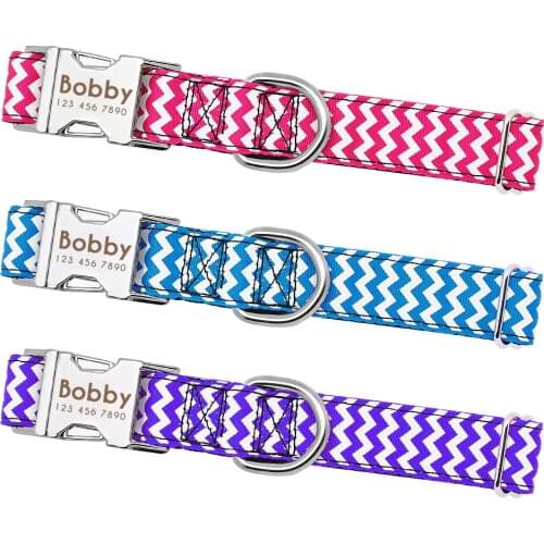 Pink Dog Collar Personalized Nylon Adjustable Dogs Collars Durable Pet ID Collar for Medium Large Pet Pitbull Pink Blue Purple