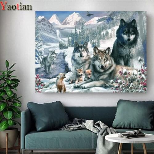Diy diamond Wolf 5D diamond painting full square round drill diamond embroidery Rhinestone Xmas landscape Home Decoration 2021