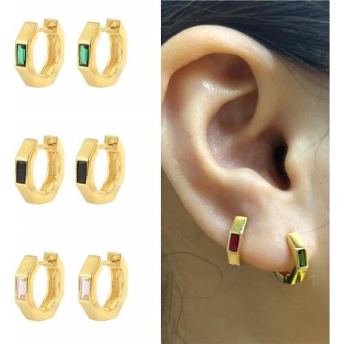 CANNER Green White Black Zircon Geometric Diamond Earrings For Women 925 Sterling Silver Earrings Hoops Pendientes Fine Jewelry