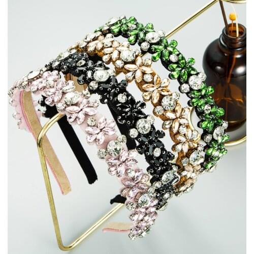 Korean Fashion Ladies Headband Full Crystal Rhinestone Flower Pearl Braided Hairpin Hair Accessory Retro Girl Thin Side Headband