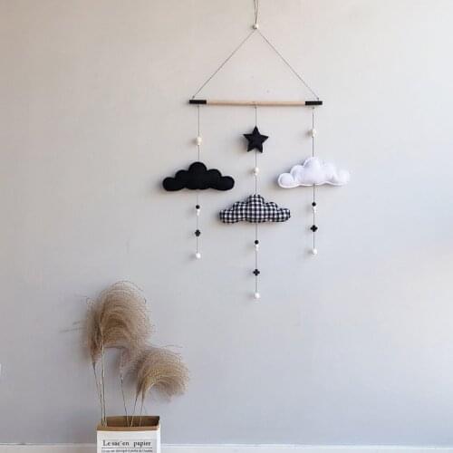 Cute Felt Clouds Shape Wall Hanging Decor Pendant Nordic Style Wooden Stick Tassel Hanging Toys Children Room Decor Home Decor