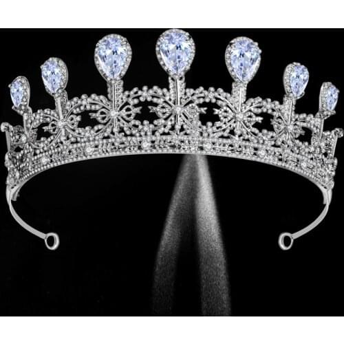 Floralbride Alloy Rhinestone Crystal Cubic Zircon Bridal Tiara Crown Princess Bridesmaids Wedding Hair Accessories Women Jewelry
