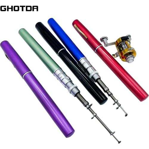 Outdoor Portable Pocket Telescopic Mini Pole Pen Shape Folded River Lake Fishing Rod With Reel Wheel