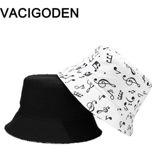 VACIGODEN Women Reversible Music Note Printed Bucket Hat Musical Sunbonnet Fedoras Outdoor Chapeau Fisherman Caps Gorros