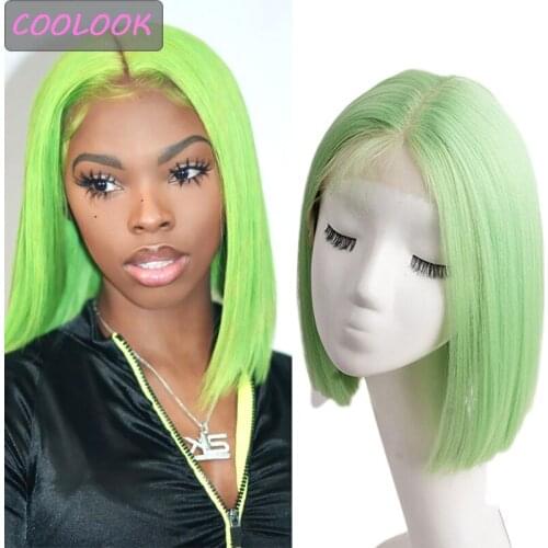 Green Short Bob Lace Wigs for Women 10 Inch Purple Straight Bob Wigs Natural Synthetic Lace Wig Heat Resistant Fiber Cosplay Wig