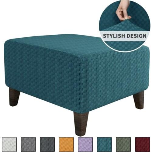 Jacquard Ottoman Covers Stretch Spandex Footstool Cover Washable Elastic Square Foot Rest Stool Slipcovers Furniture Protector