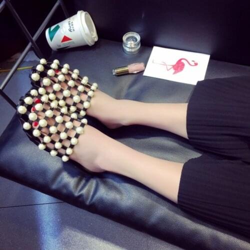 New Summer Particular String Bead Hollow Slippers Fashion Slippers Versatile Sweet Flat Women Light Non-slip Slippers Tide Women