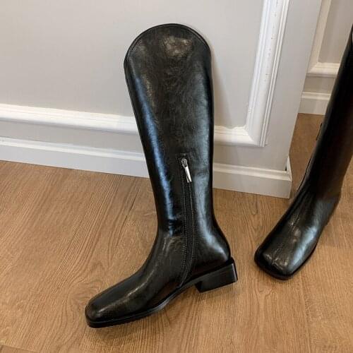 New arrival winter shoes women natural Genuine leather Knee high boots Fur Western motorcycle boots cowhide Female snow boots