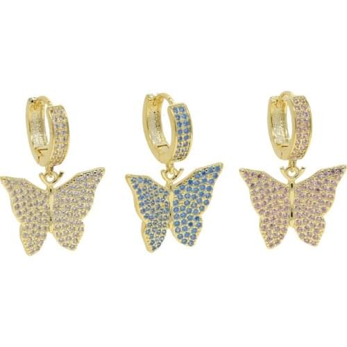 2021 New Animal Design Pink Blue White Butterfly Charm Dangle Drop Women Earring Fashion