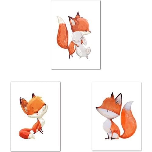 Cartoon Animal Fox Rabbit Canvas Painting Abstract Wall Art Lovely Nursery Picture Posters Print Living Room Corridor Decoration
