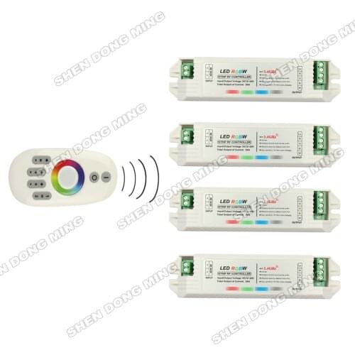 1pcs Remote+4x RGBW 24A Controller, 2.4G 4-Zone Wireless RF RGBW Controller Touch Remote for RGBW LED Strip,5pcs/lot