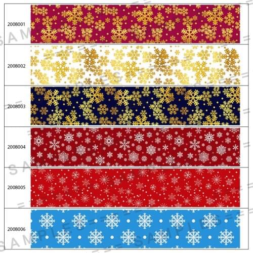 10Yards 25mm/38mm/50mm/75mm Christmas Snowflake Patterns Printed Grosgrain/Satin Ribbon Wedding Festival Party Decoration 200800