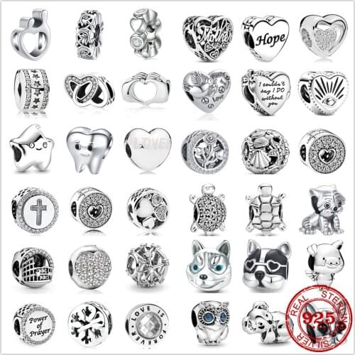 100% 925 sterling silver small animal love cross star pendant beads fit original Pandora charm bracelet DIY ladies jewelry