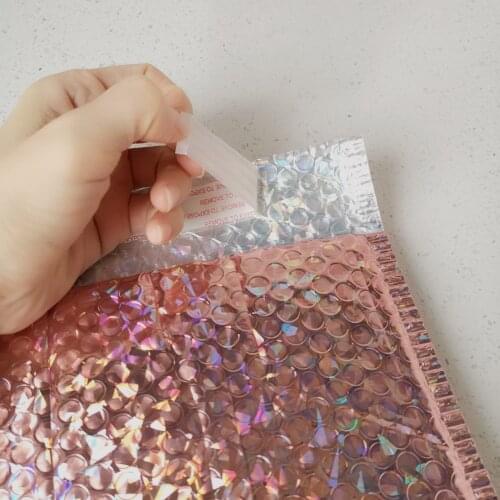 130pcs 18x23cm Laser Rose Gold Package Aluminum Coated Bubble Bag for Luxury Goods