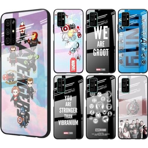 Tempered Glass Cover Marvel Avengers cute text logo For Huawei Honor 30 20 10 9X 8X Pro Plus Lite Shockproof Shell Phone Case
