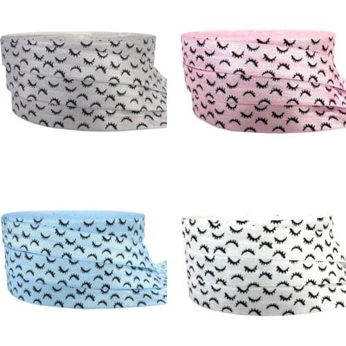 10Y 16mm Eyelash Printed Fold Over Elastic FOE Spandex Band Kids Hairband Headband Dress Lace Trim DIY Sewing Crafts