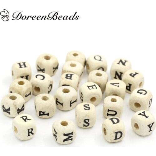 DoreenBeads 200PCs Natural Color Alphabet / Letter Wooden Cube Wood Beads for Jewelry Making Accessories 10x10mm(3/8") (B22006)