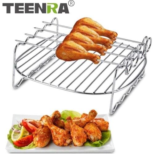 TEENRA Double Layer Stainless Steel Replacement BBQ Rack Layer Skewers Baking Tray Barbecue Cooking Grilling Tools