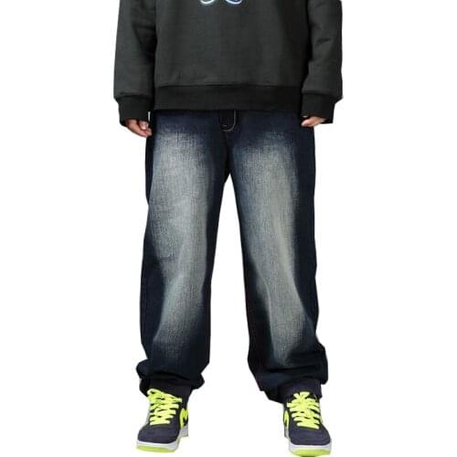 New Large size Hip Hop Mens pants Loose Skateboard pants Thick legs male youth Loose Dark Blue jeans Size 30-38 40 42 44 46