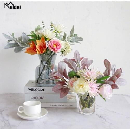 Flocking silk simulation plant leaves home decoration furnishing flowers living room decoration artificial plants bouquet floral
