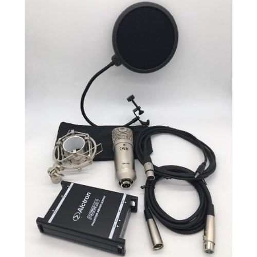 ISK BM-800 condenser recording microphone and Alctron PS200 48V phantom power with POP filter for broadcast and studio recording