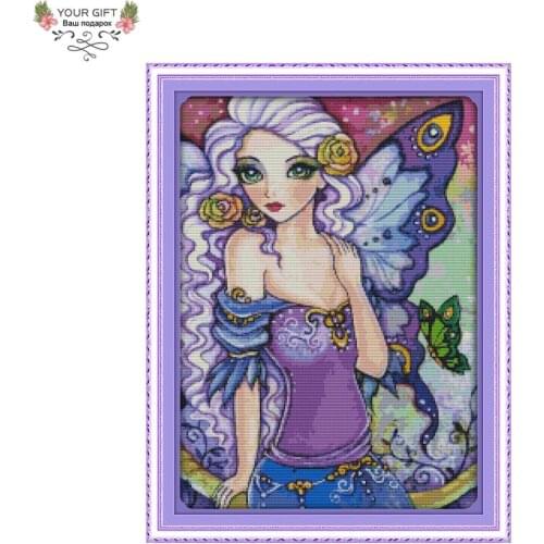 Joy Sunday R598 Free Shipping 14CT 11CT Counted and Stamped Home Decor Butterfly Fairy Needlepoints Embroidery Cross Stitch kits